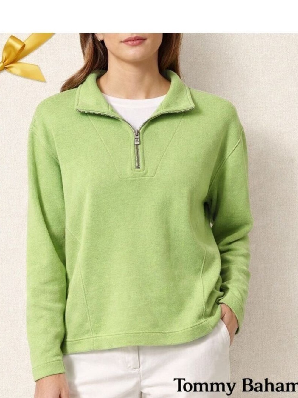 Tommy Bahama Aruba Half Zip Sweatshirt Lime Green Pullover Size Small